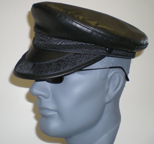 Black Leather Skipper Cap, Braided Band
