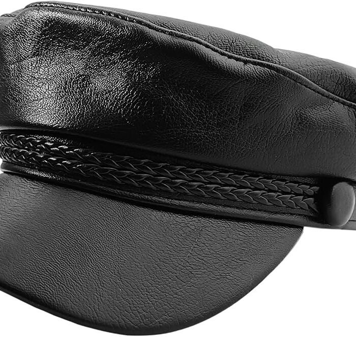 Glossy Black Leather Skipper Cap
