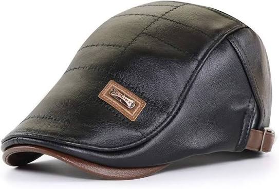 Black Quilted Leather Newsboy Cap