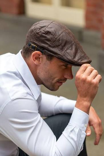Brown Quilted Leather Newsboy Cap