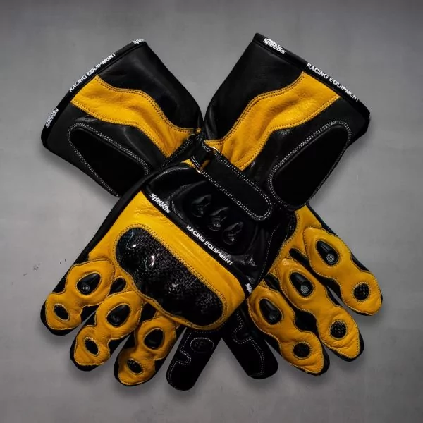 Black & Yellow Leather Racing Gauntlets