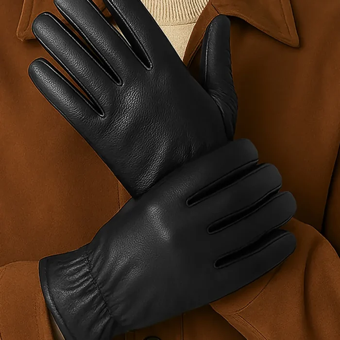 Plain Black Leather Gloves