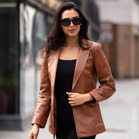 Rust Leather Blazer, Women's Cut