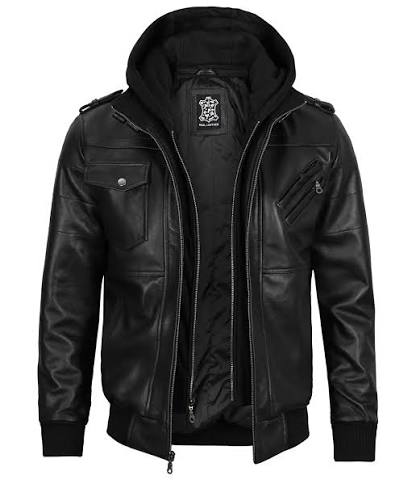Black Hooded Leather Bomber