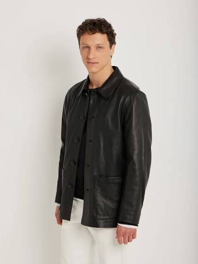 Black Leather Overshirt, Slim Cut