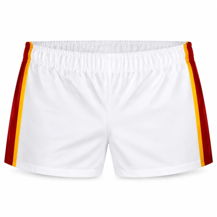 White Rugby Shorts with Red & Yellow Side Stripe