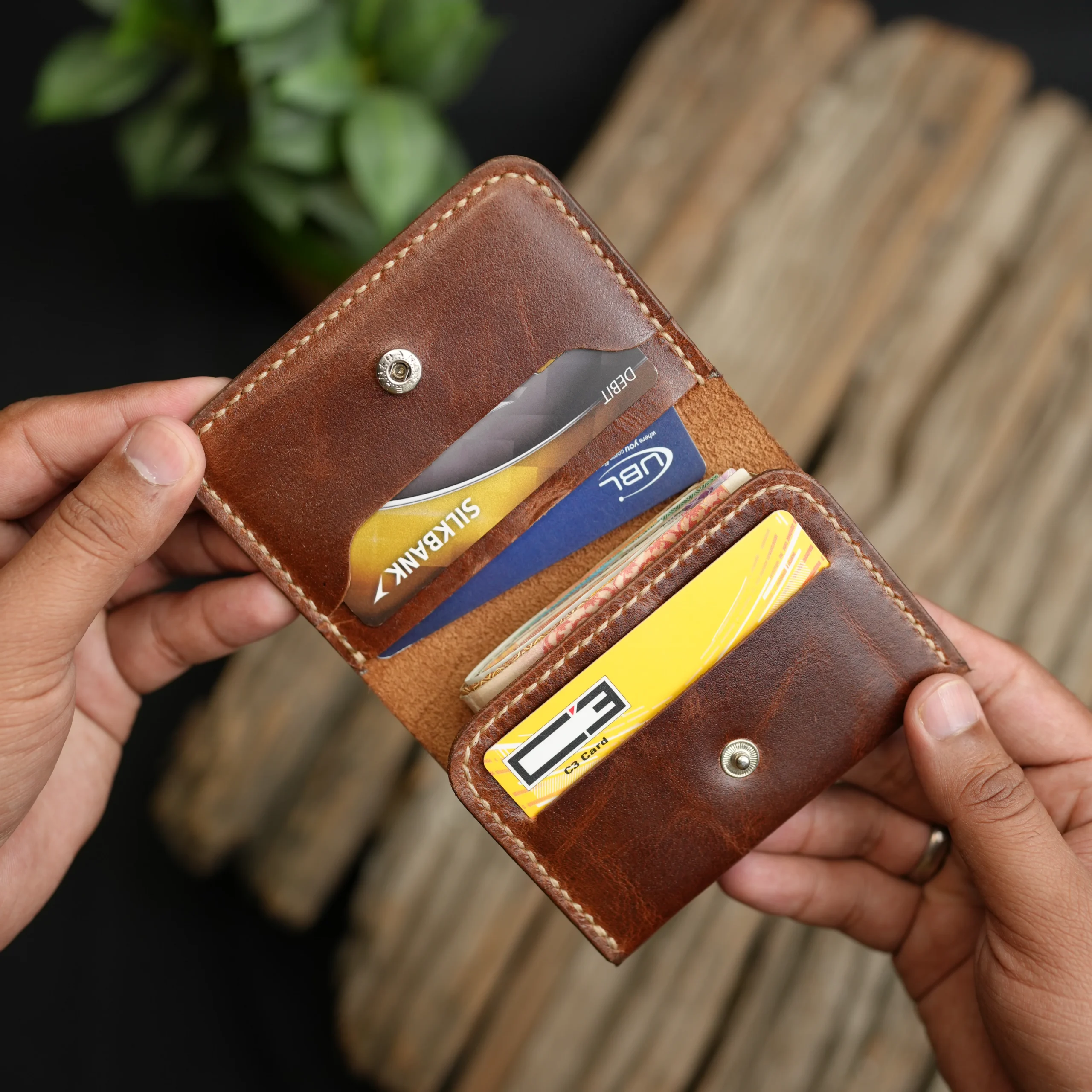 Brown Leather Snap Cardholder