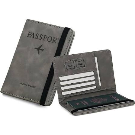 Grey Leather Passport Wallet