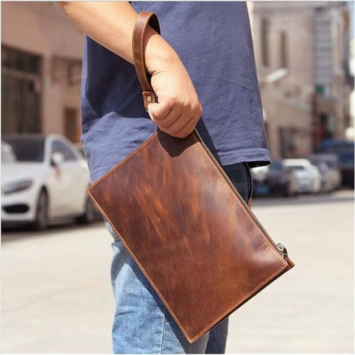 Classic Leather Wristlet Document Clutch
